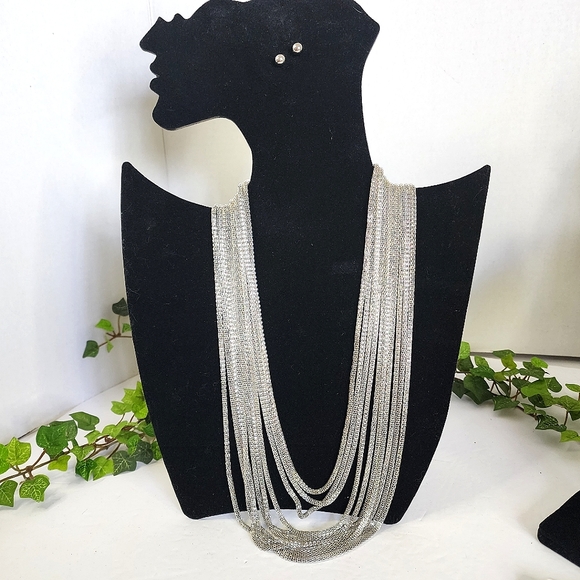 Silver Multi Strand Necklace Earrings Set - Picture 1 of 9